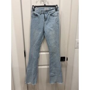William Rast Flawless Flare Jeans Light Wash Rhinestone Raw Hem Womens Size 24